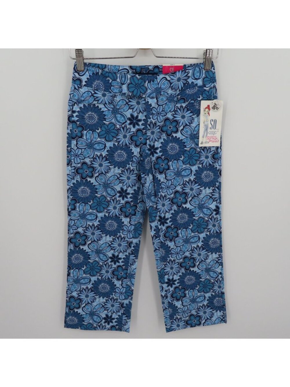 SO Juniors 0 Blue Flower Floral Stretch Crop Pants Cotton Blend Y2K 2000s NEW - Picture 11 of 11